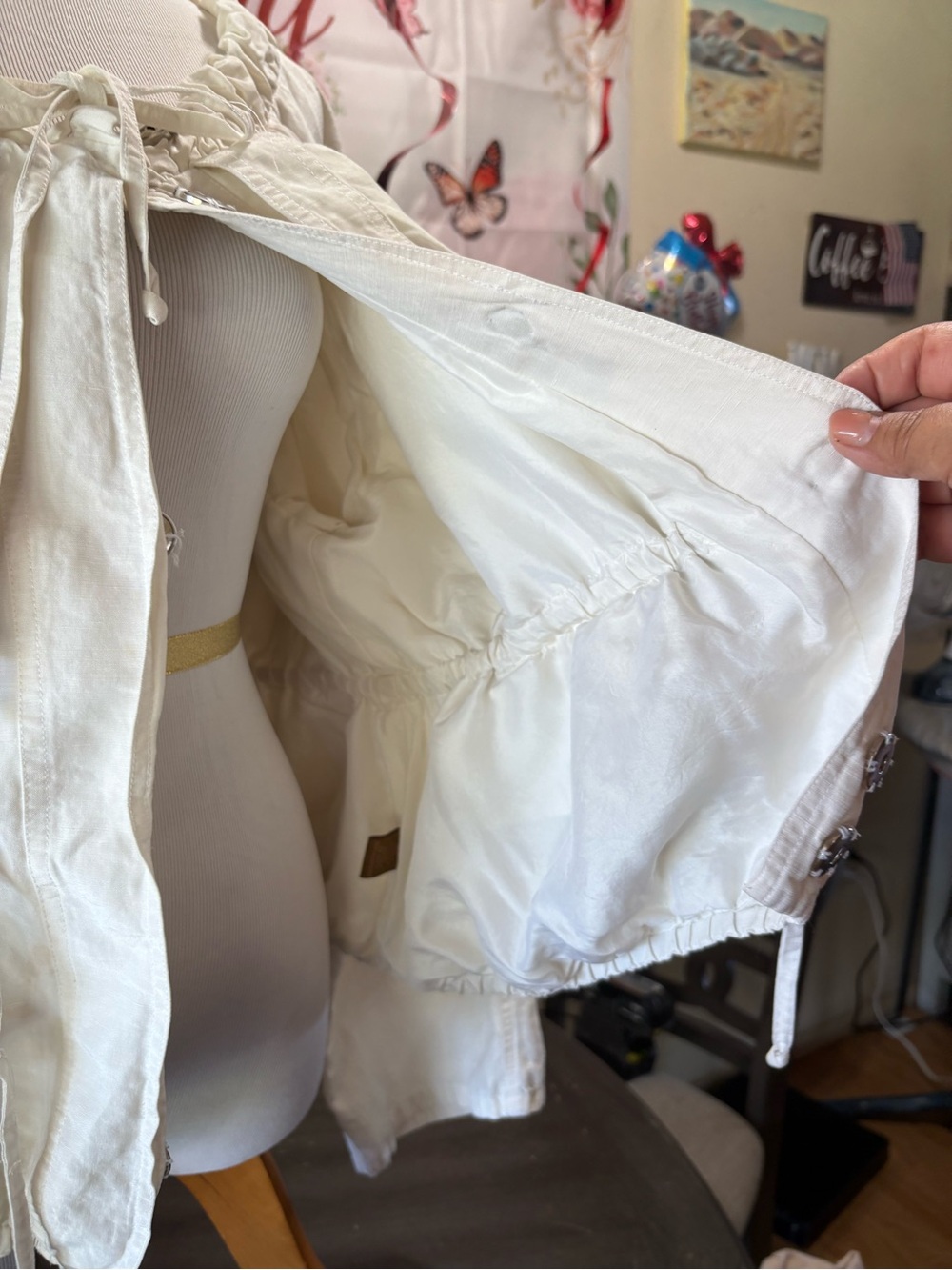 Ali Ro Cream Drawstring Ruffle-Neck Utility Jacket - Picture 6 of 11